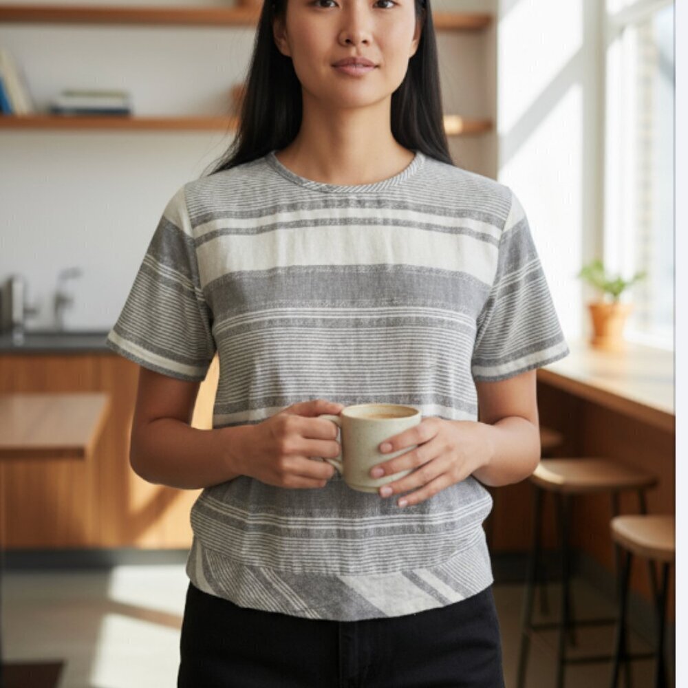 Lou & Grey Linen Blend Top Stripes Short Sleeves Women's Size XS